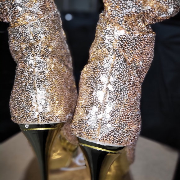 Sparkling Gold Sequin Platform Heels - Picture 9 of 11